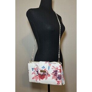 BEBE White Floral Crossbody Bag‎ With Removable Strap Purse